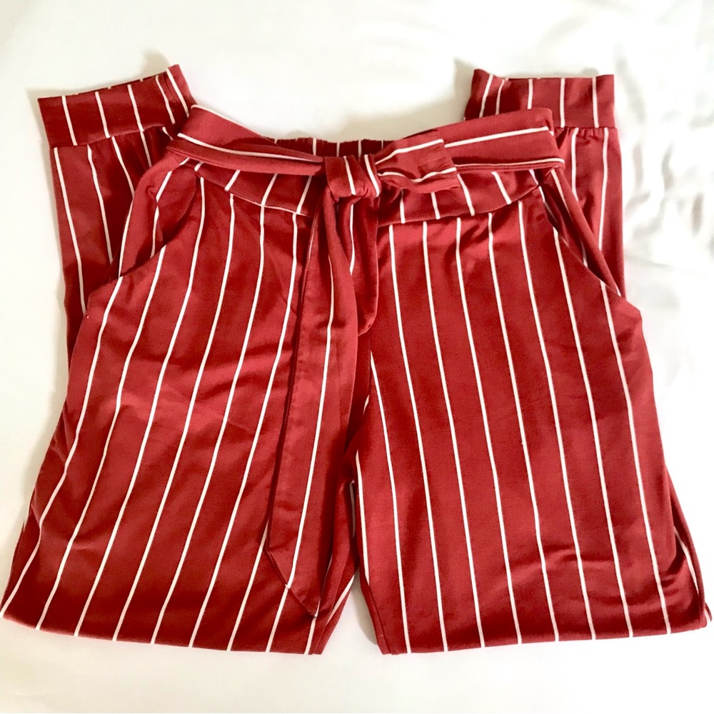 See You Monday Anthropologie Pants L Striped Orange and White Pull-On Tapered